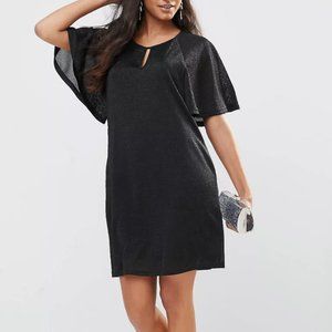 Black shimmer butterfly sleeve dress